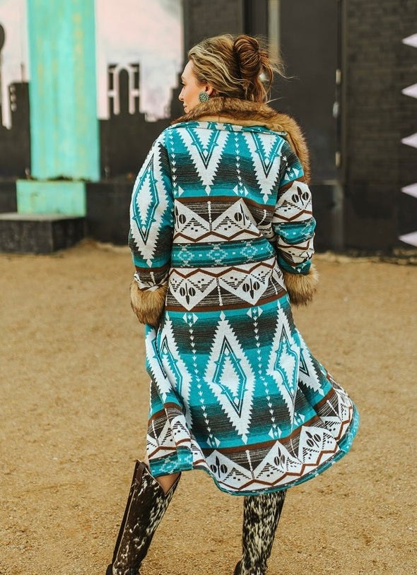 Long Aztec Jacket with Fur