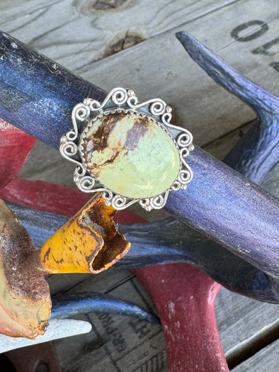 Prehnite Turquoise Native Made Adjustable Ring