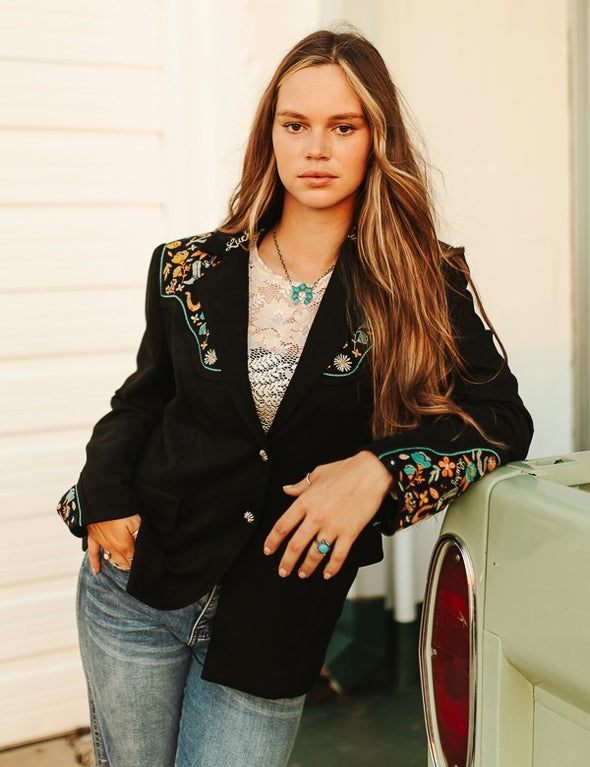 Black Floral Blazer