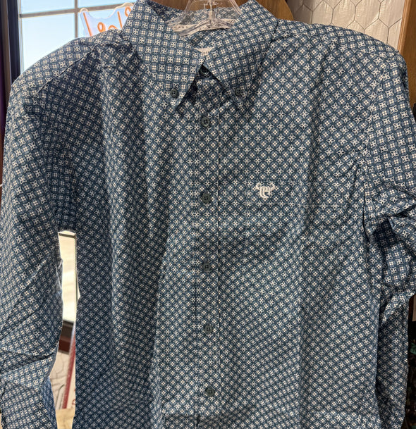 Cross Floral Long Sleeve Button Down