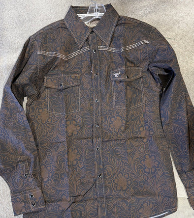 Cowboy Hardware Tooled Print  L/S Snap Shirt