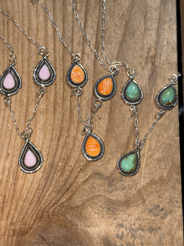 Christina Yazzie 3 Stone Teardrop Necklace