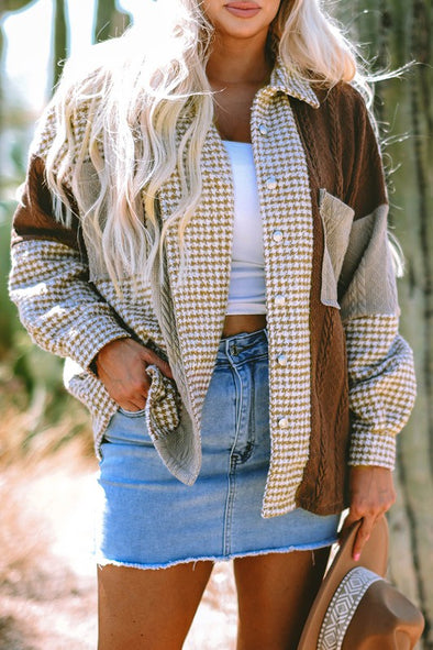 Khaki Oversized Comstrast Patchwork Jacket