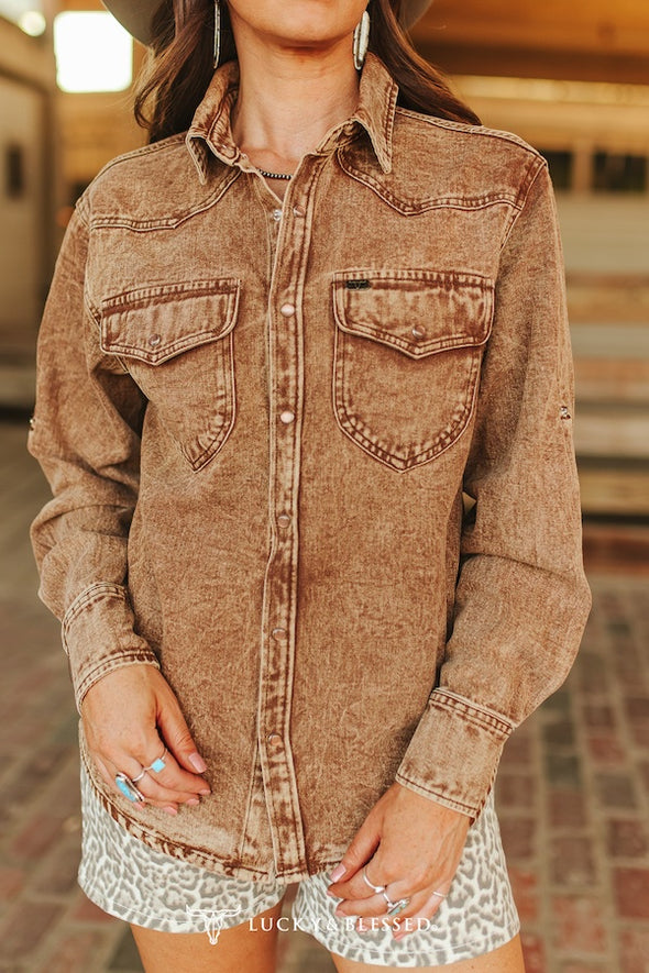 Denim Long Sleeve Peal Snap Shirt