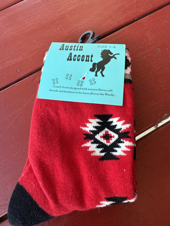 Red Aztec Kid's Socks