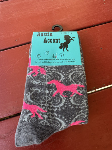Pink/Grey Horse Socks