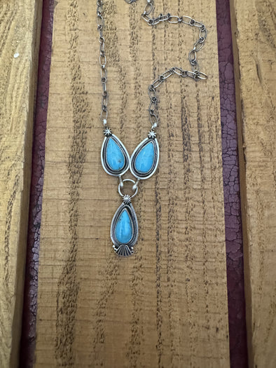 3 Stone Tear Drop Turquoise Necklace