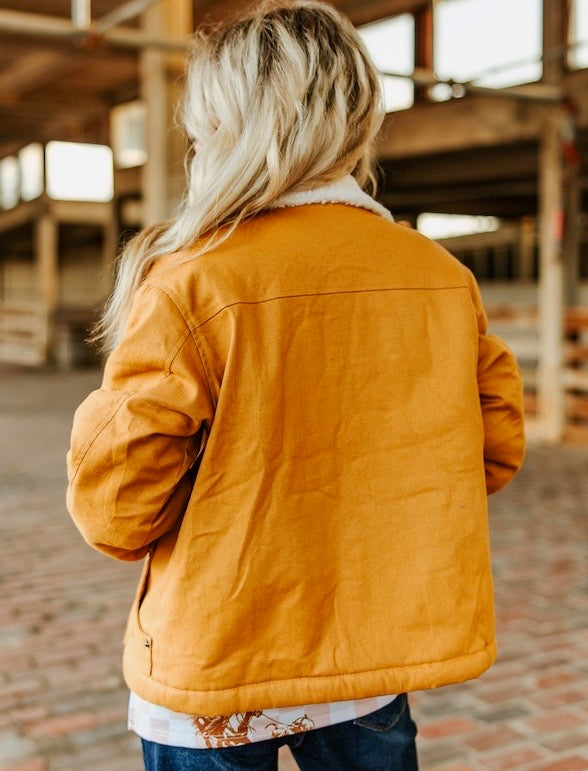 Camel puffer canvas jacket with Sherpa lining