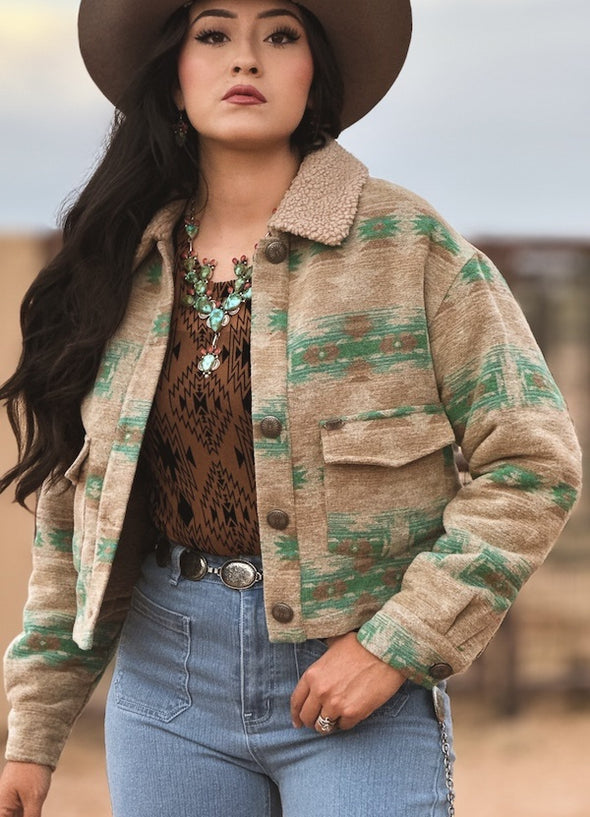 Jade Shacket with Sherpa Collar