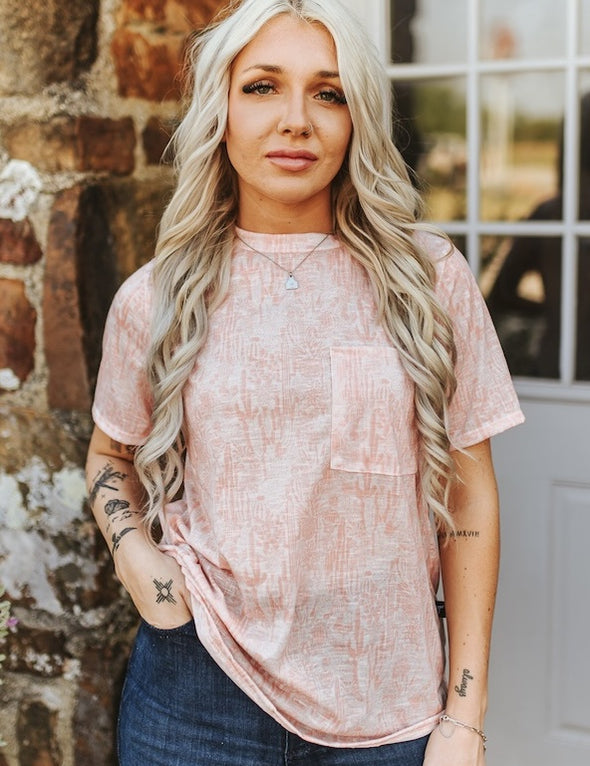 Pink Western Printed Short Sleeve Tee