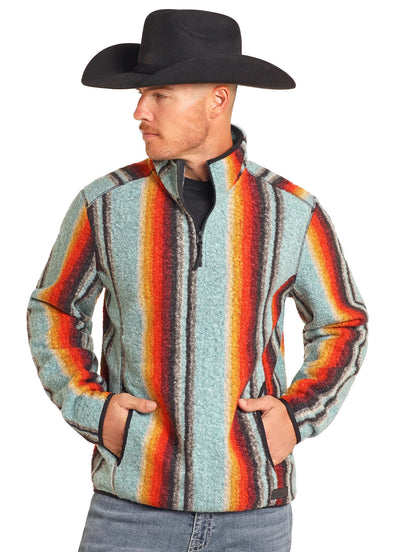 Rock N Roll Serape Printeed Quarter Zip Berber Pull Over