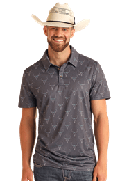 Rock N Roll Longhorn Printed Polo