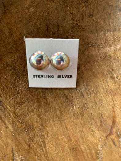 Silver Button Stud Earrings