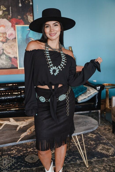 Suede Fringe Skirt