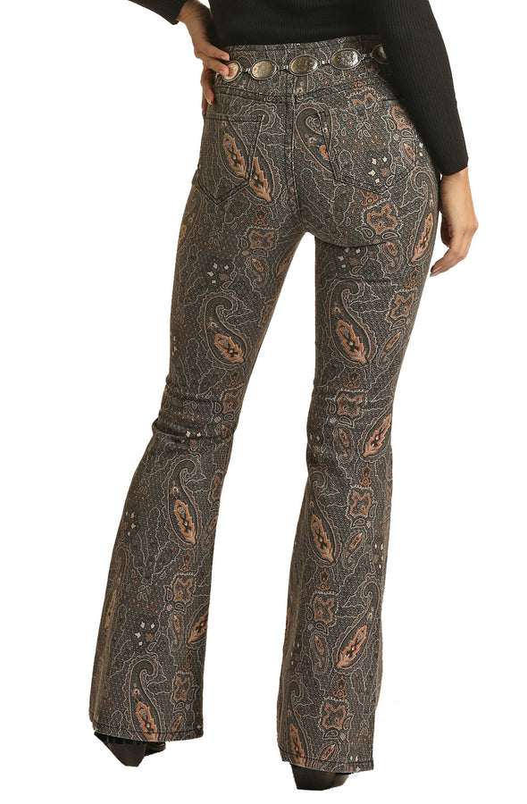 Paisley Flare Pull On Jeans