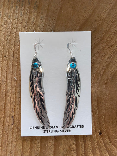 Detailed Turquoise Feather Earrings