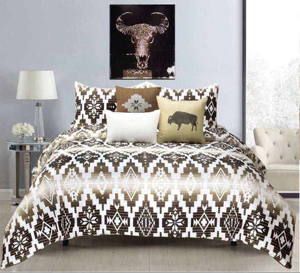 Brown Navajo Buffalo 6pc Comforter Set - Queen