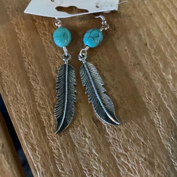 Turquoise and Feather Earrings
