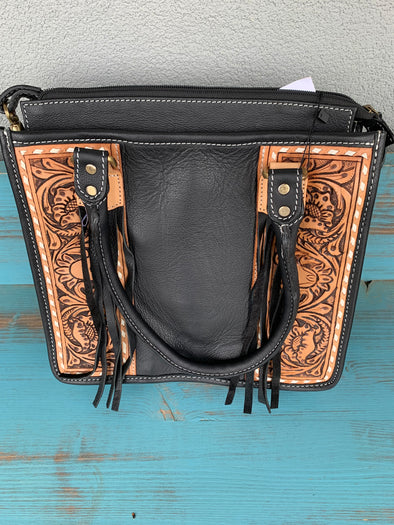 Penitas, Black Tooled Leather Handbag